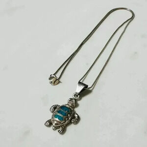 Blue Sea Turtle Gem 8" Chain Necklace Cute Pretty Animal Pendant Ocean
